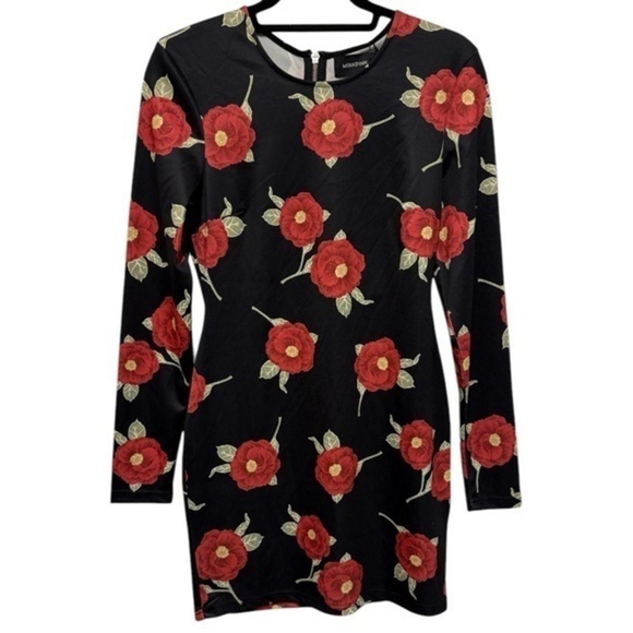 MinkPink Women’s Black Floral Long Sleeve Mini Dress Fall Size Medium - Picture 1 of 7